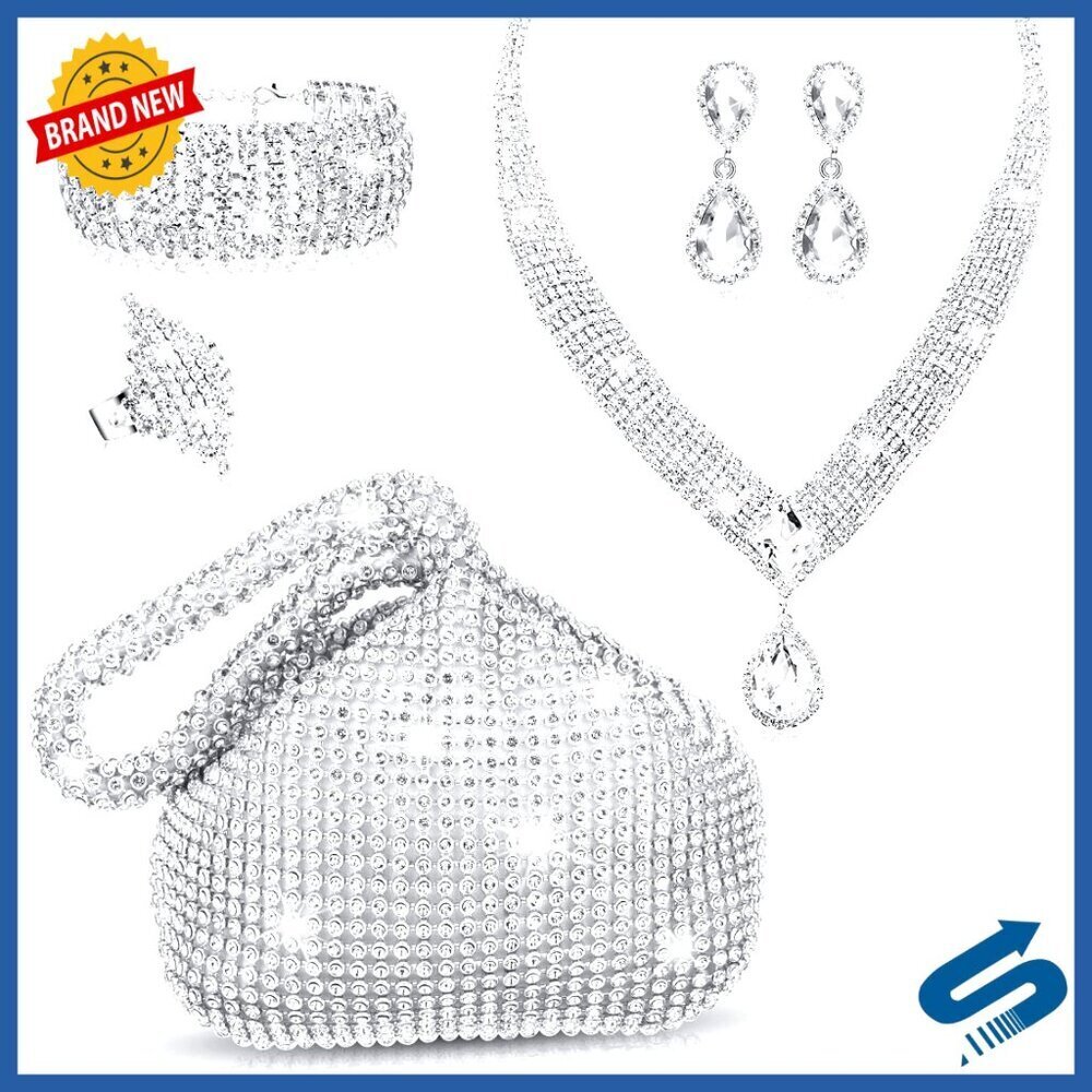 Rhinestone Jewelry Set with Clutch Elegant Bling Evening Party Wedding